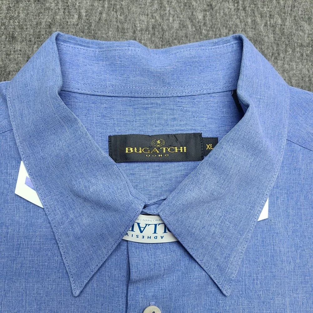Bugatchi Button Down Shirt Mens XL Blue Good Modal Blend Short Sleeve Pocket
